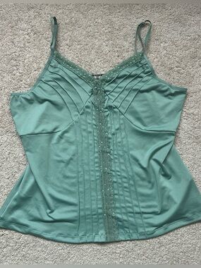 George Mint Green Lace-Trim Pintuck Cami